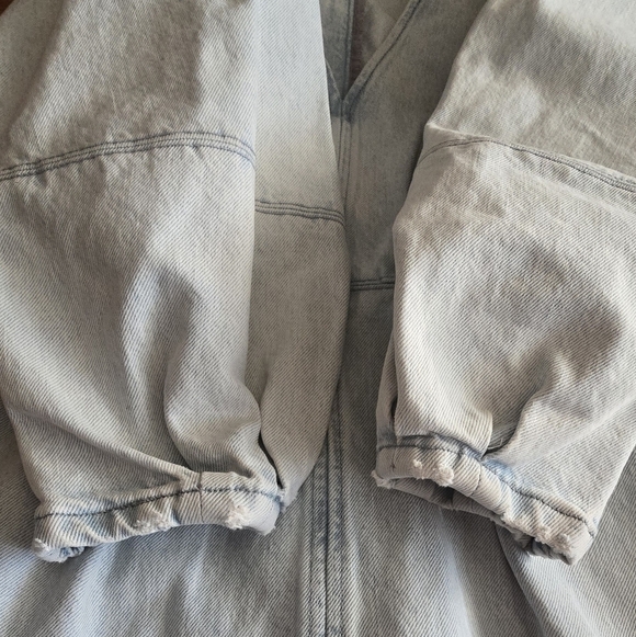 Zara Light Blue Pleated Denim Mini Dress Elbow Length Puff balloon Sleeves - Picture 14 of 16